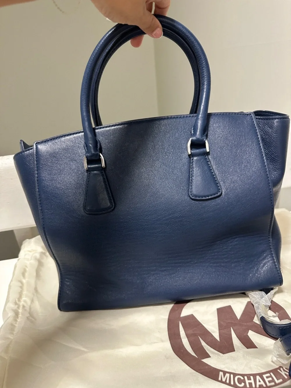 Michael Kors Navy Leather Tote with MK Charm